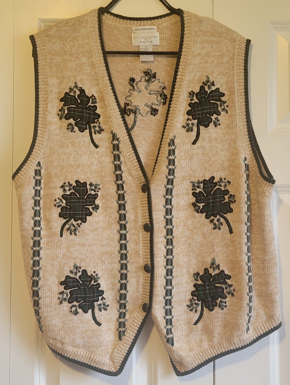 Vintage Christopher & Banks Womens Size XL Knit Cotton Blend Vest St. Patty's